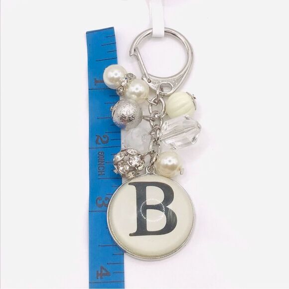 Sleek Silver and White Inital B Keychain  Accessory - Picture 5 of 5